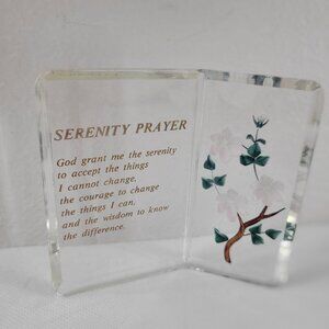 Serenity Prayer Engraved Lucite Acrylic Flowers Clear Standing Plaque